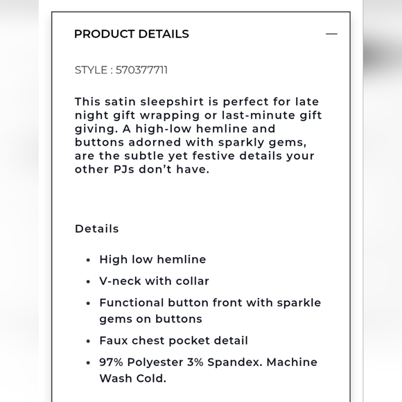 SOMA Satin Black Button Front Sleepshirt - Picture 14 of 14